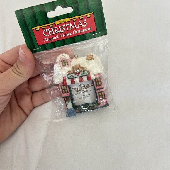 NEW Vintage Ceramic Picture Frame Christmas Ornament 1/2" x 2" House Snow Bear - Picture 2 of 5